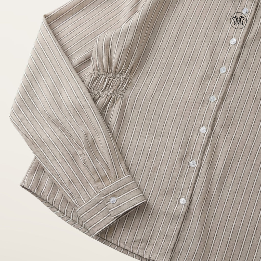 Stripe Waist Gathered Blouse