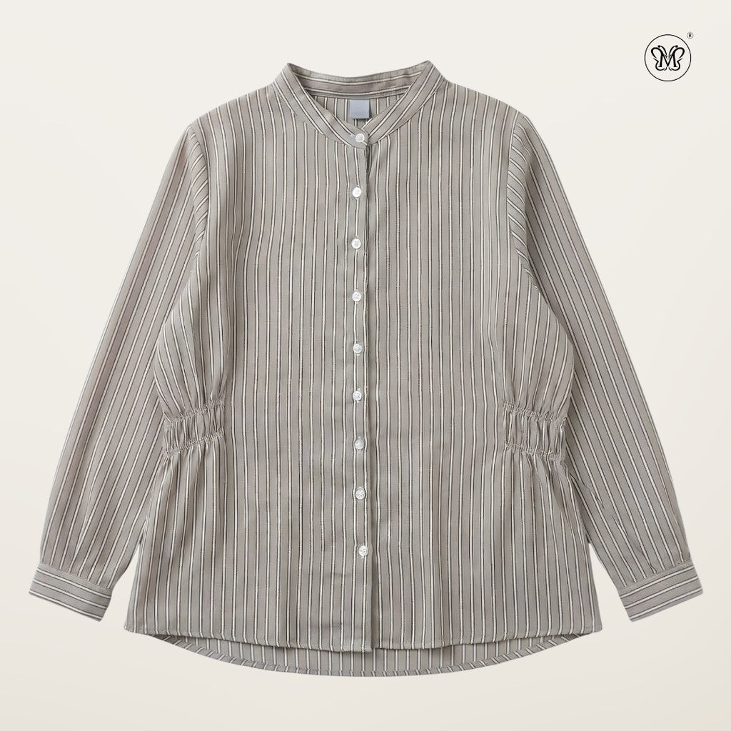 Stripe Waist Gathered Blouse