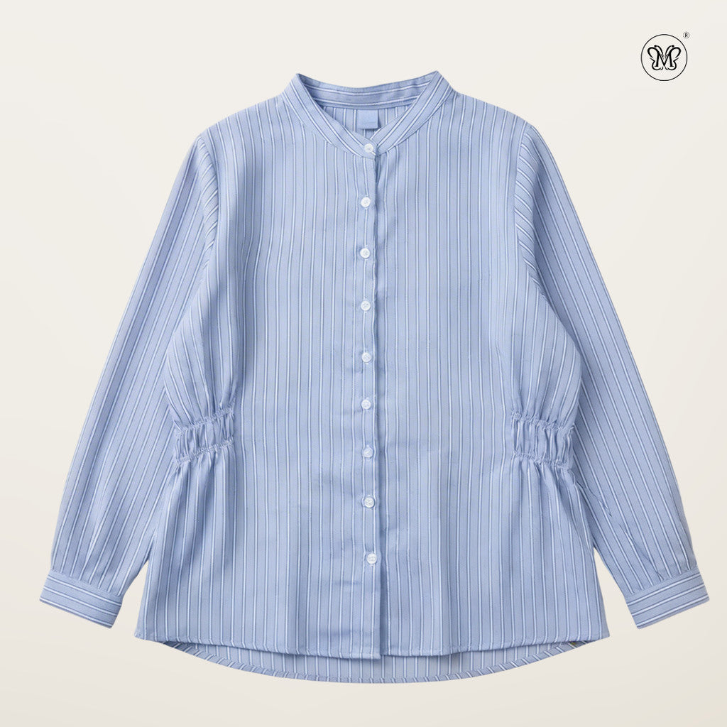 Stripe Waist Gathered Blouse