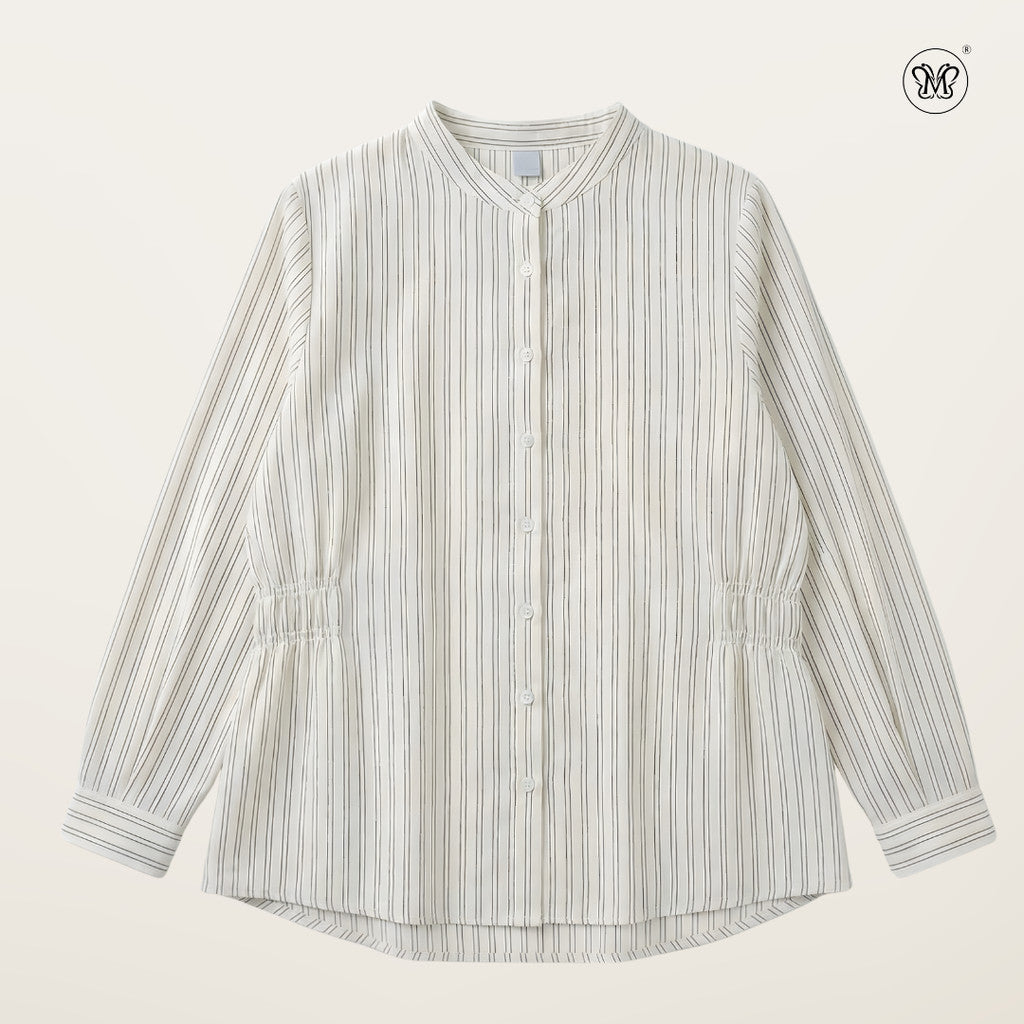 Stripe Waist Gathered Blouse