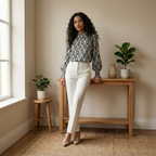 Printed Smocked Collar Blouse