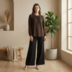 Long Sleeve Blouse with Gathered Neckline