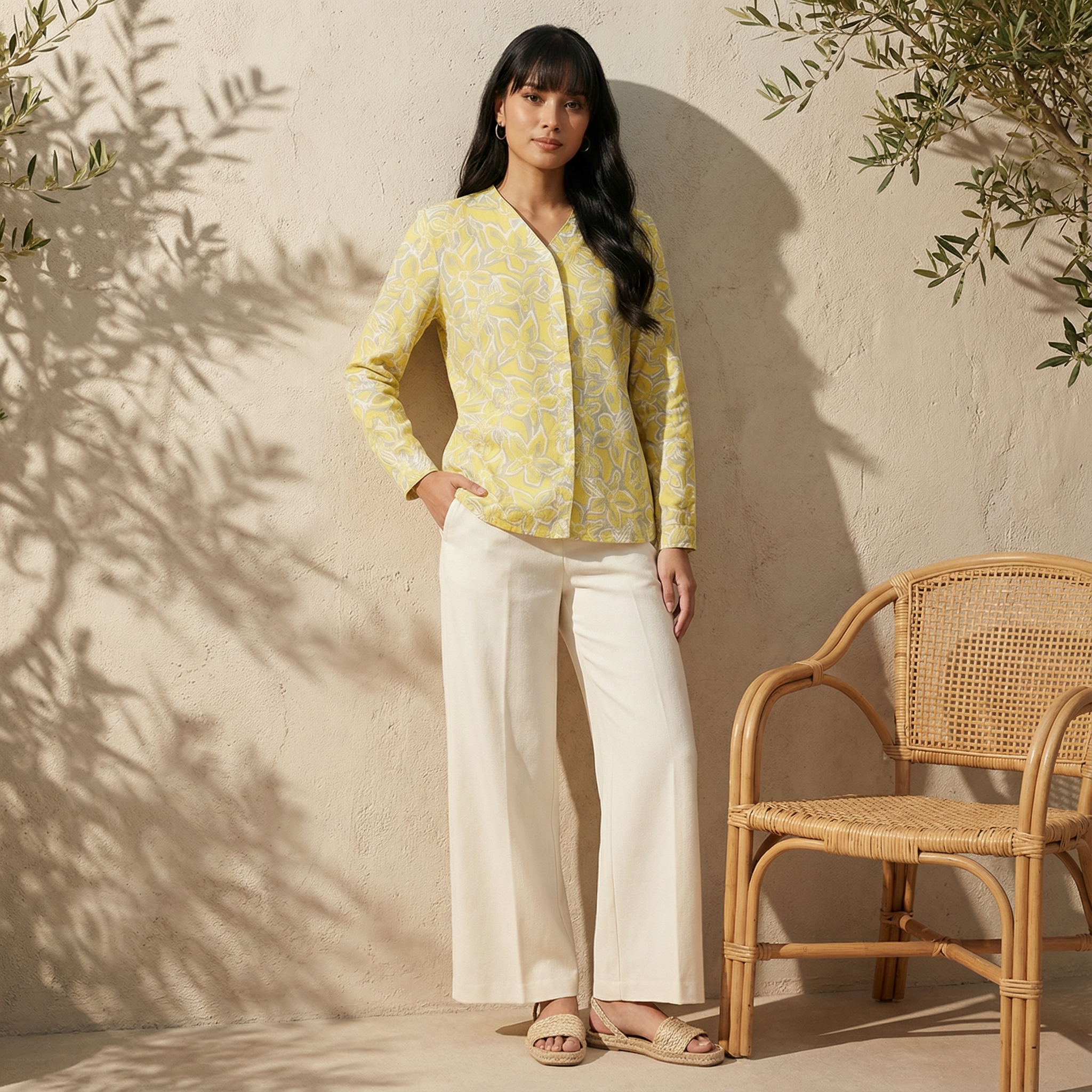 V-Line Mixed Printed Blouse