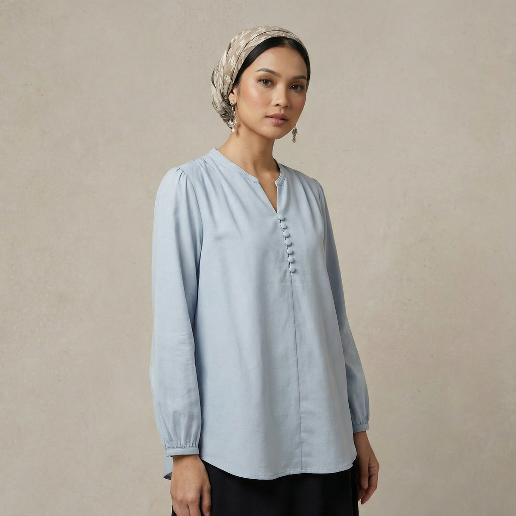 Gathered V-Slit Neckline Blouse