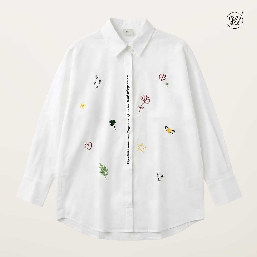 Ladies Embroidered Button-Up Shirt