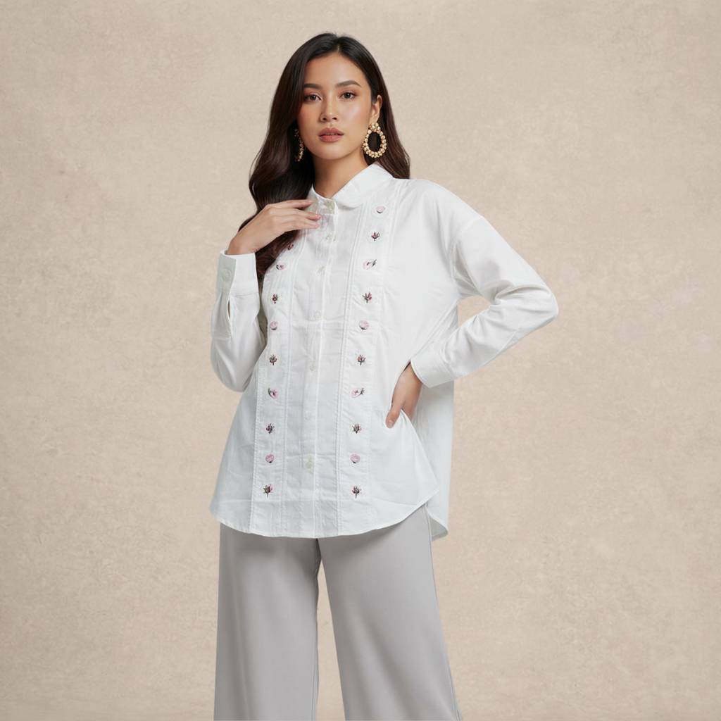 Ladies Vertical Floral Motifs Shirt