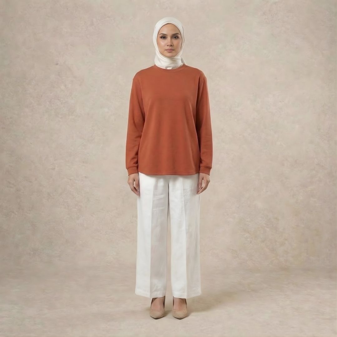 Ladies Sweatshirt Ribbed Cotton Blend