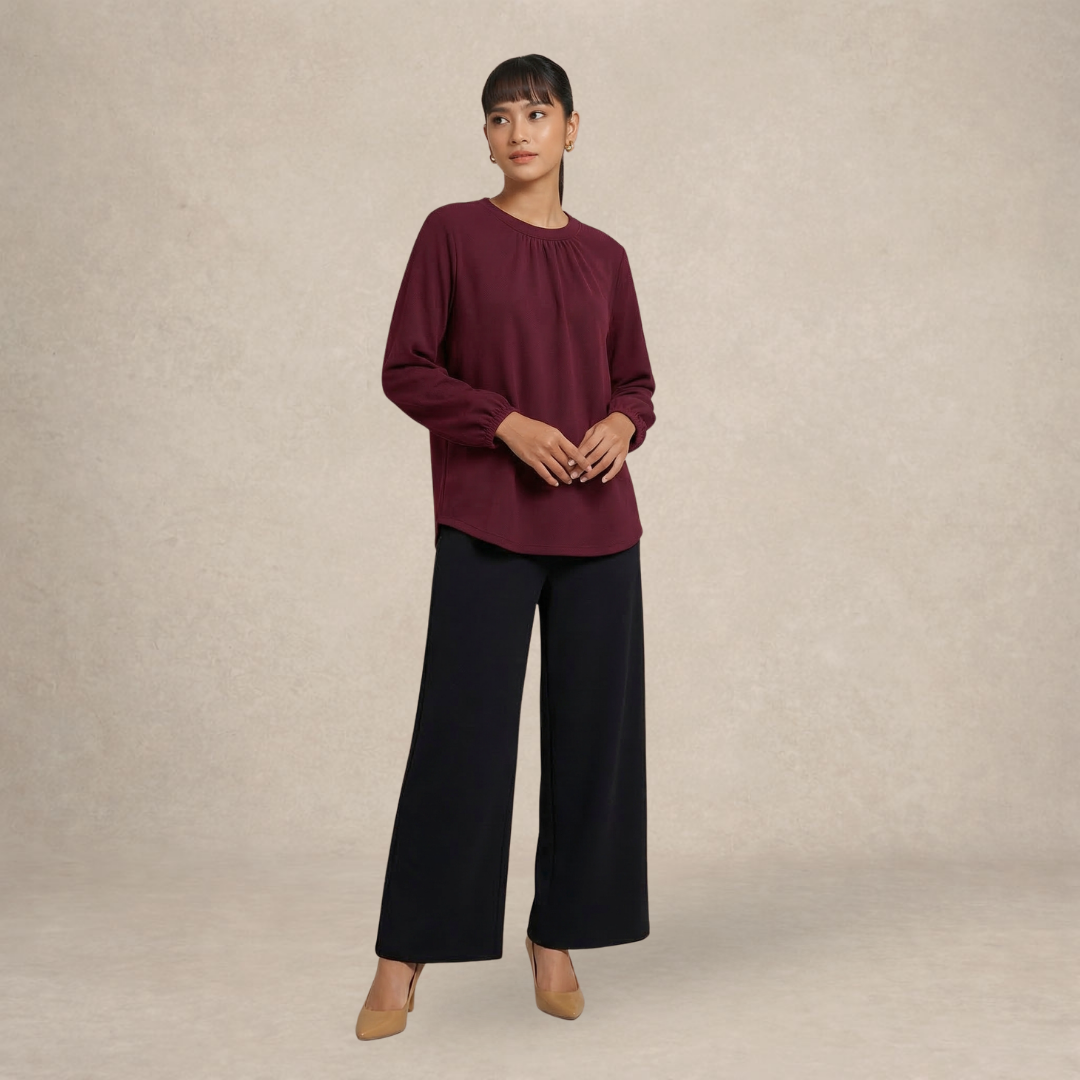 Long Sleeve Blouse with Gathered Neckline