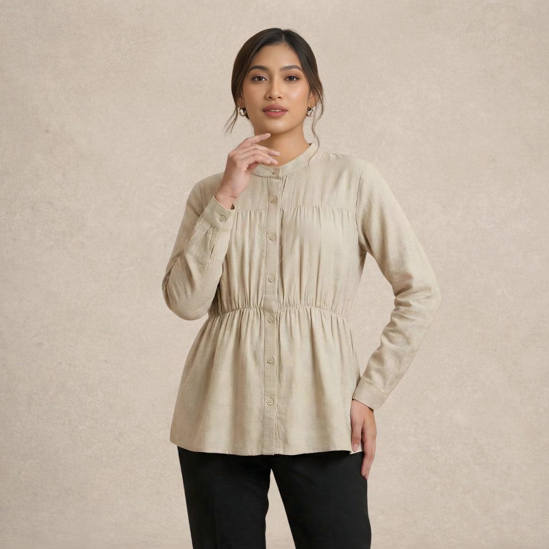 Blouse Plain With Gathered Seam