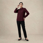 Long Sleeve Blouse with Ruffle Neckline