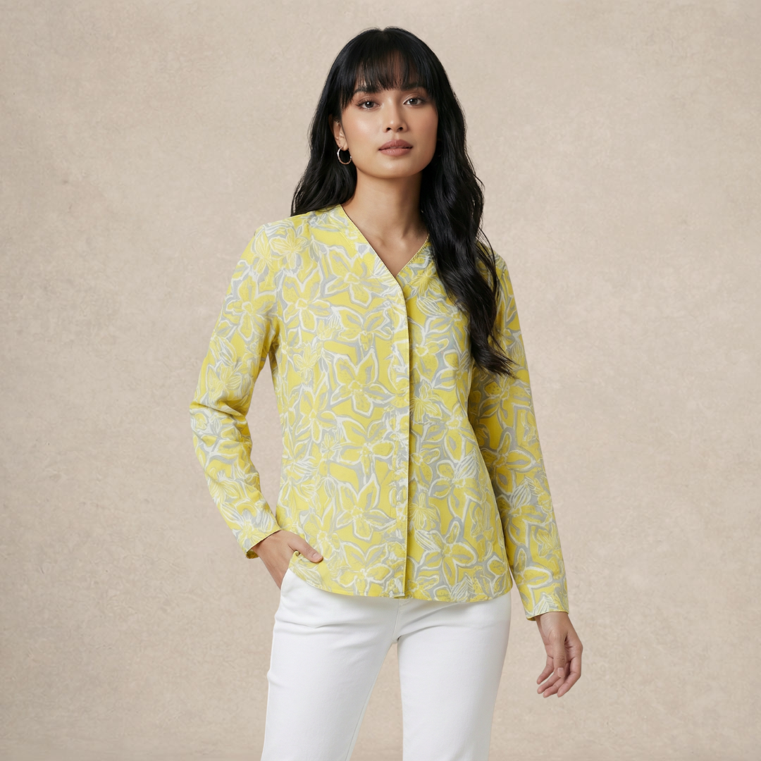 V-Line Mixed Printed Blouse
