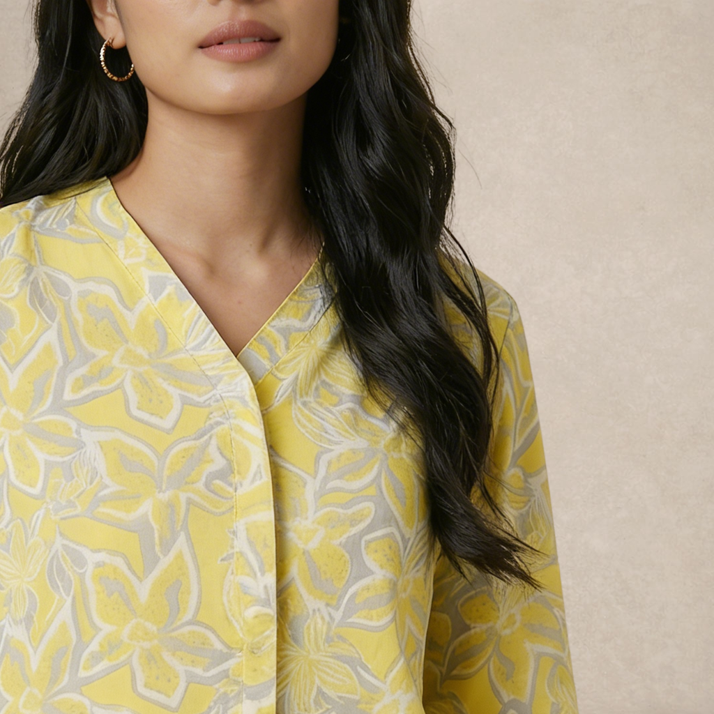 V-Line Mixed Printed Blouse