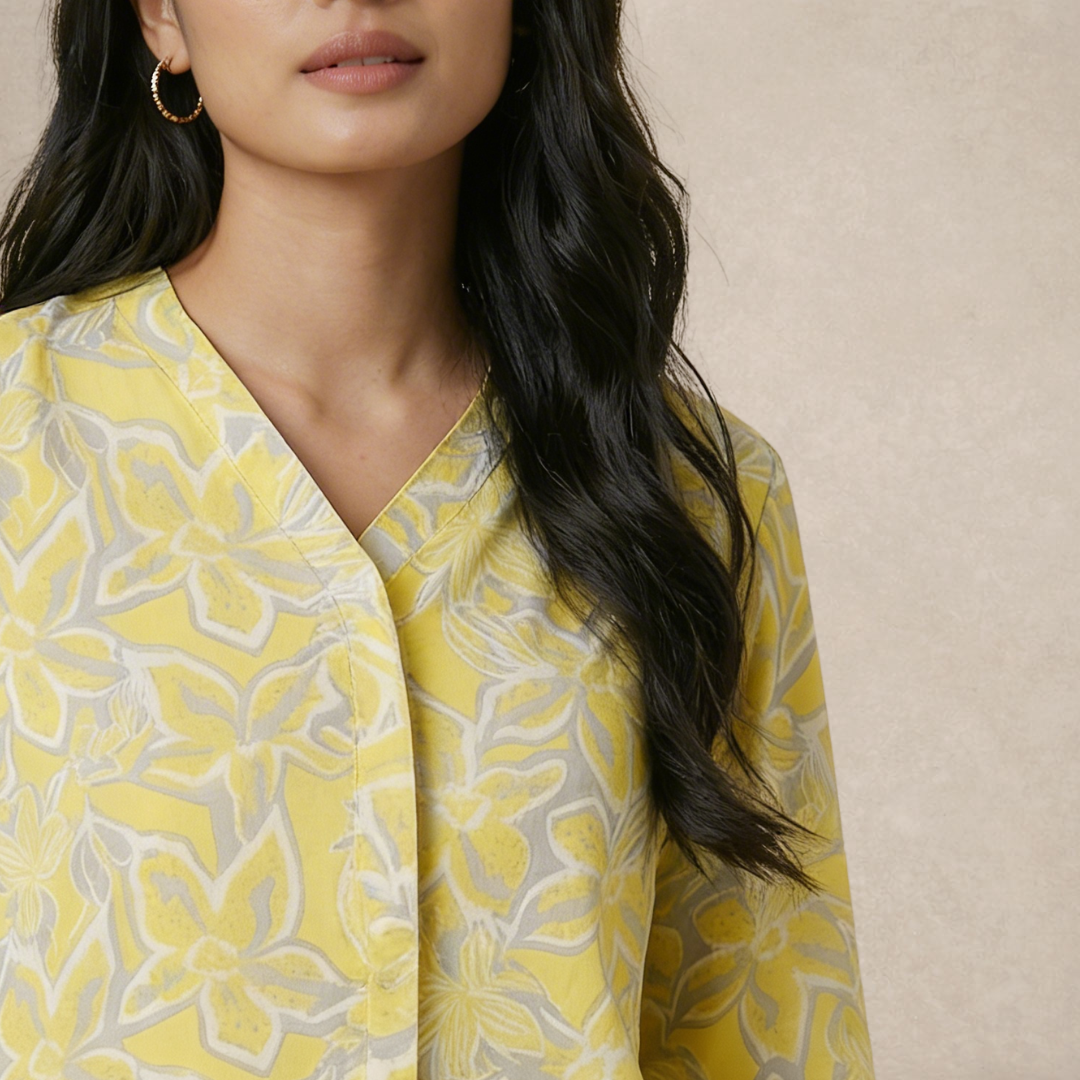 V-Line Mixed Printed Blouse