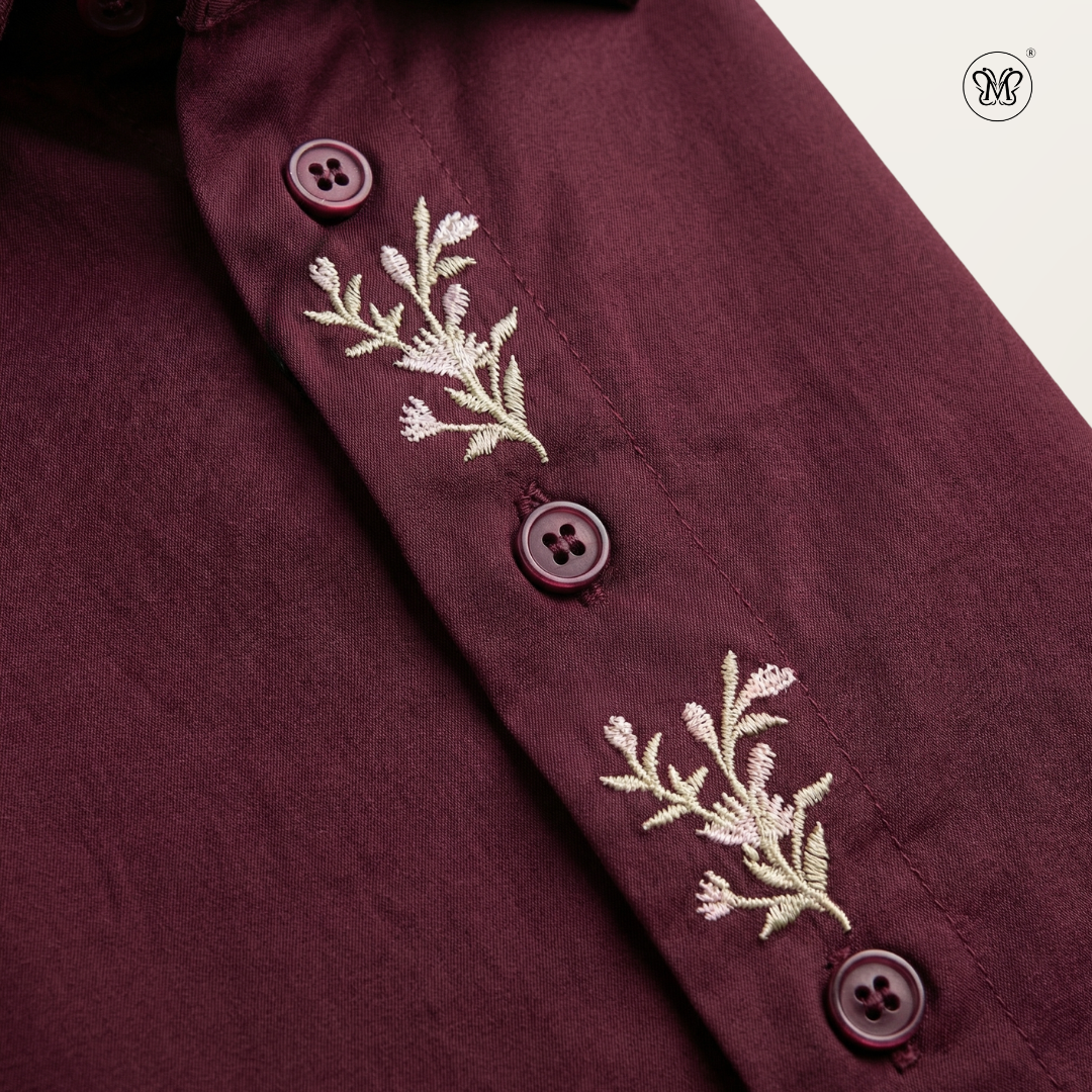 Vertical Floral Embroidered Shirt