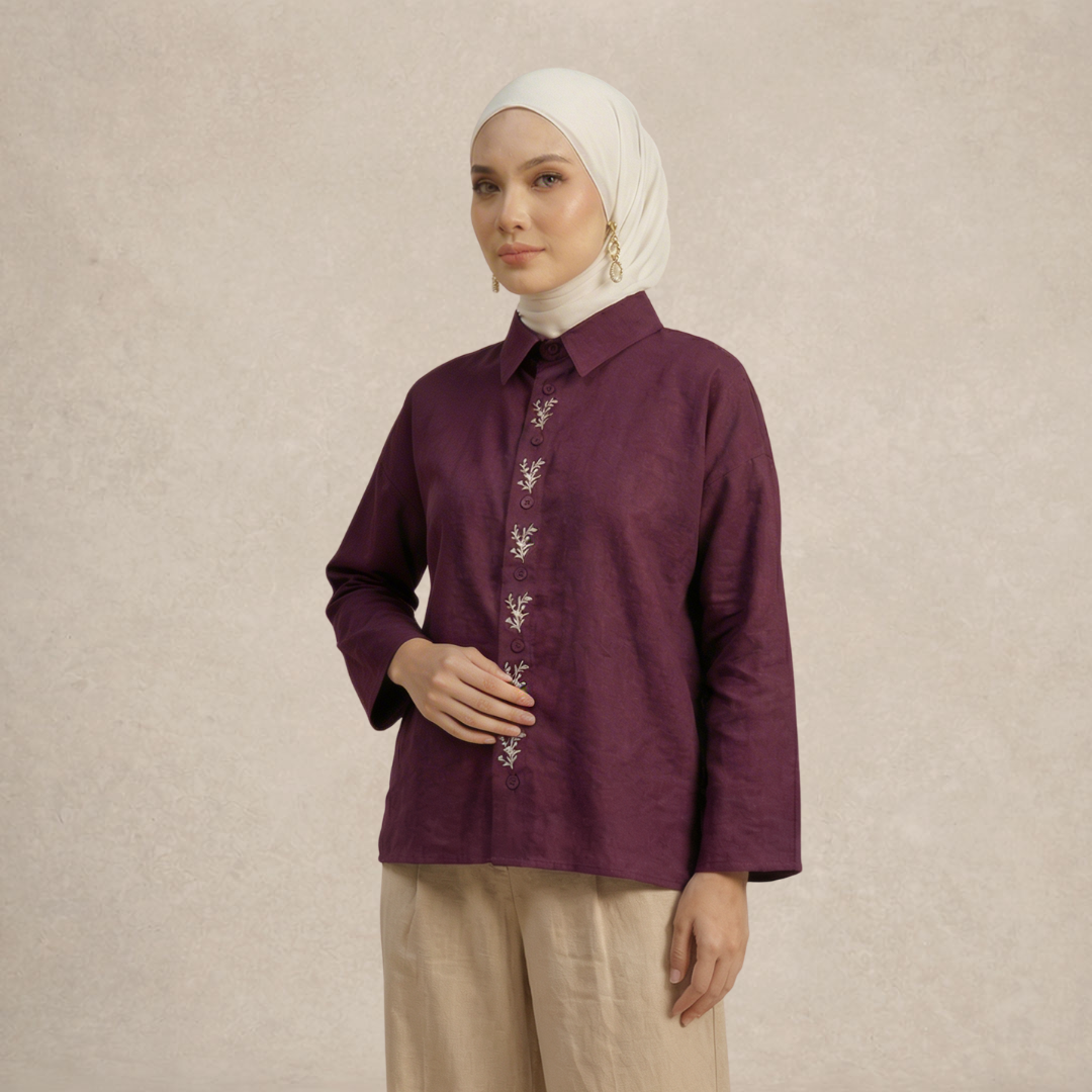 Vertical Floral Embroidered Shirt