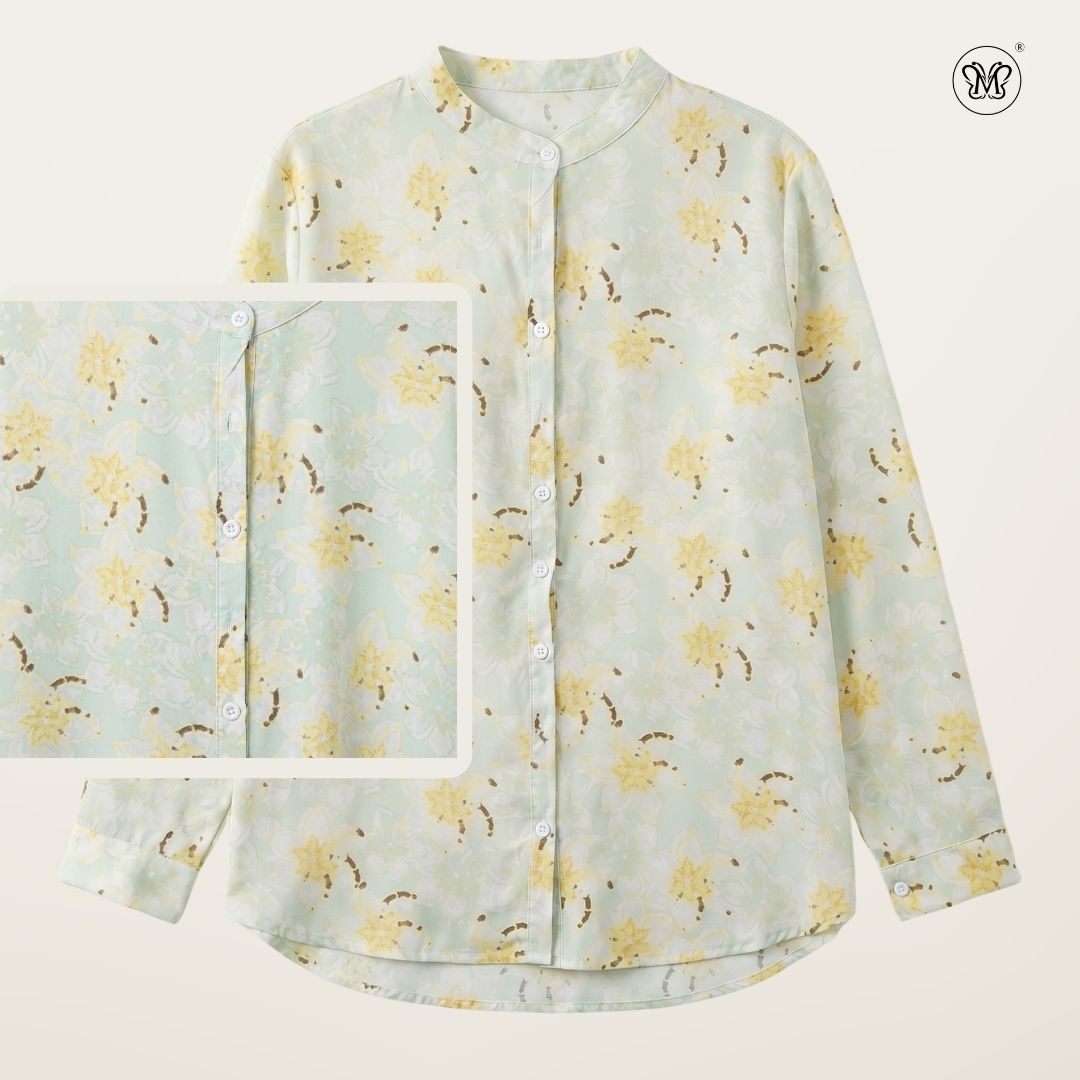 Ladies Printed Button Cuff Blouse