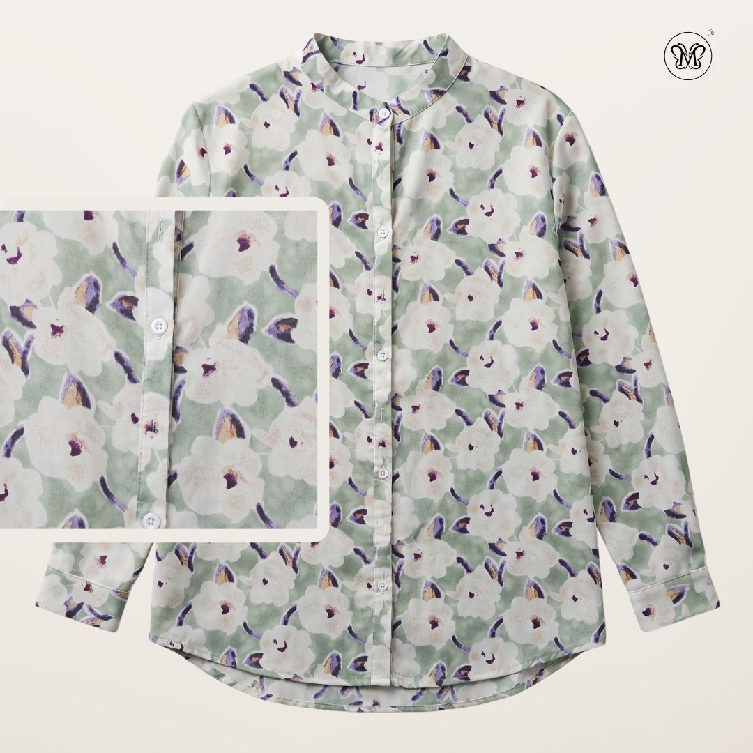 Ladies Printed Button Cuff Blouse