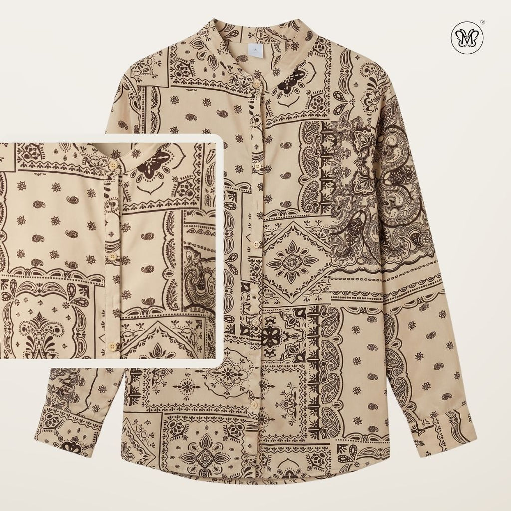 Ladies Printed Button Cuff Blouse