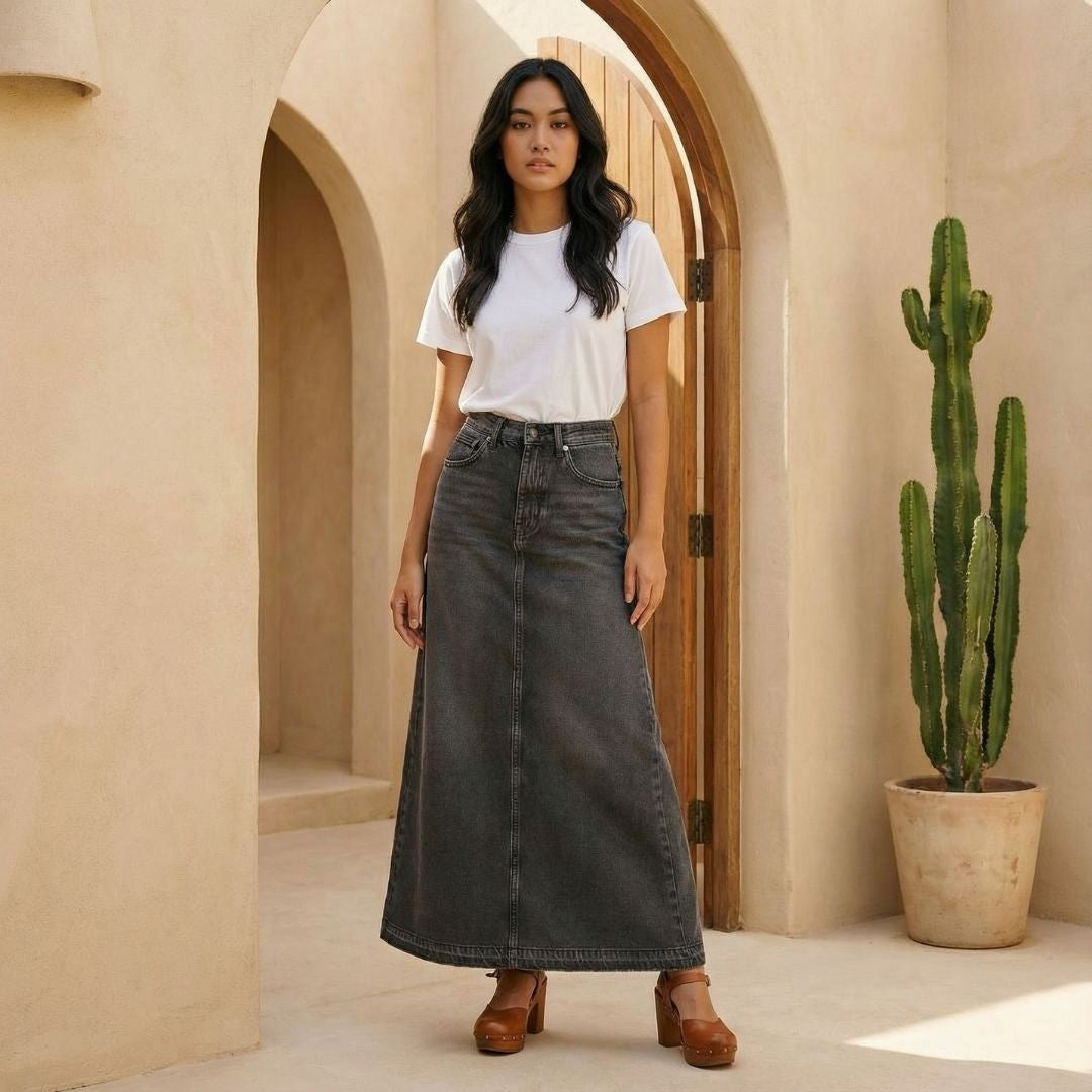 Denim Maxi A-Line Skirt