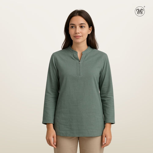 Blouse Casual V-Neck Zip