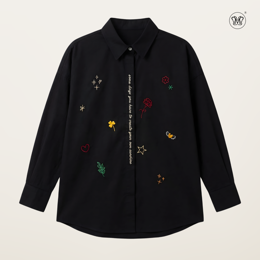 Ladies Embroidered Button-Up Shirt