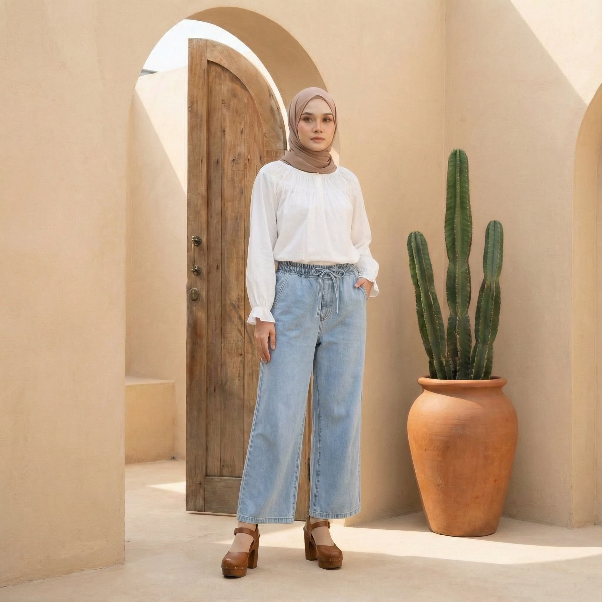 Ladies Denim Trousers with Drawstring