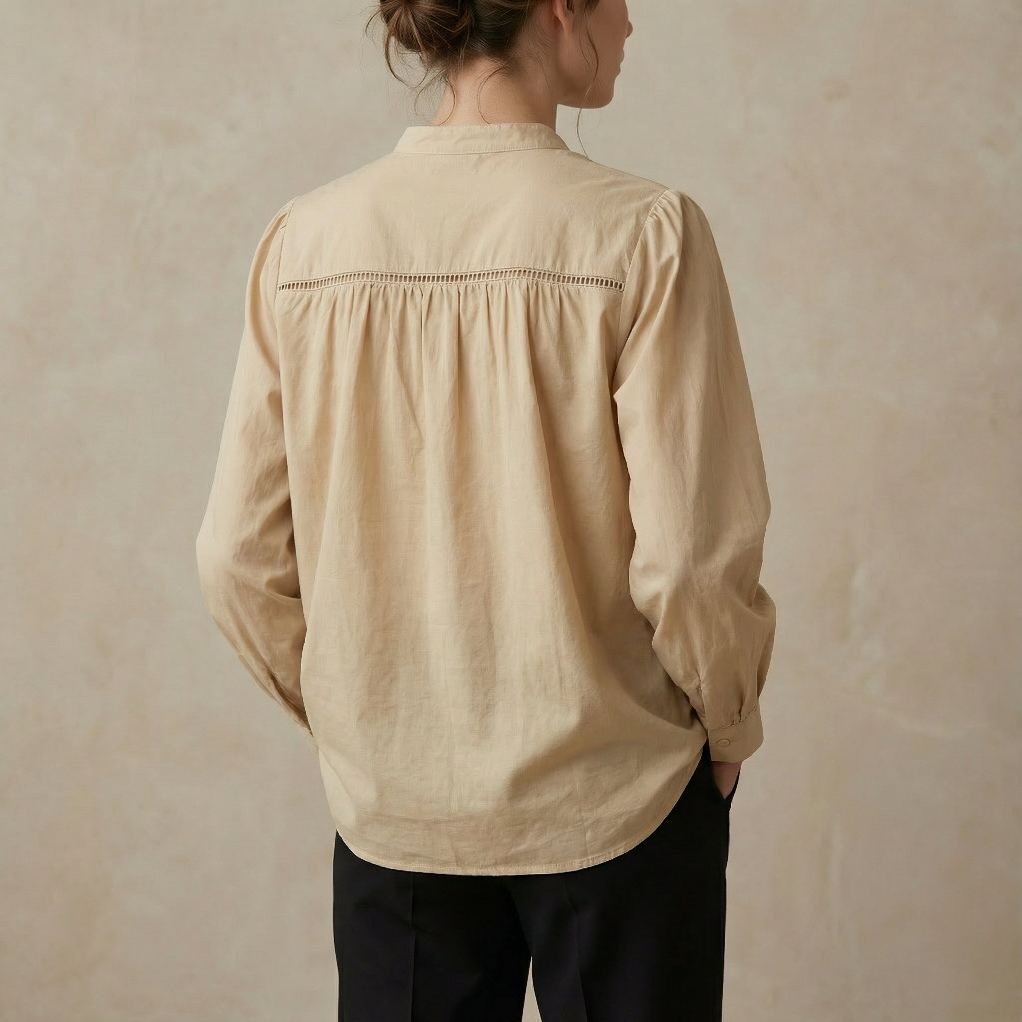 Lace Trim Gathered Blouse