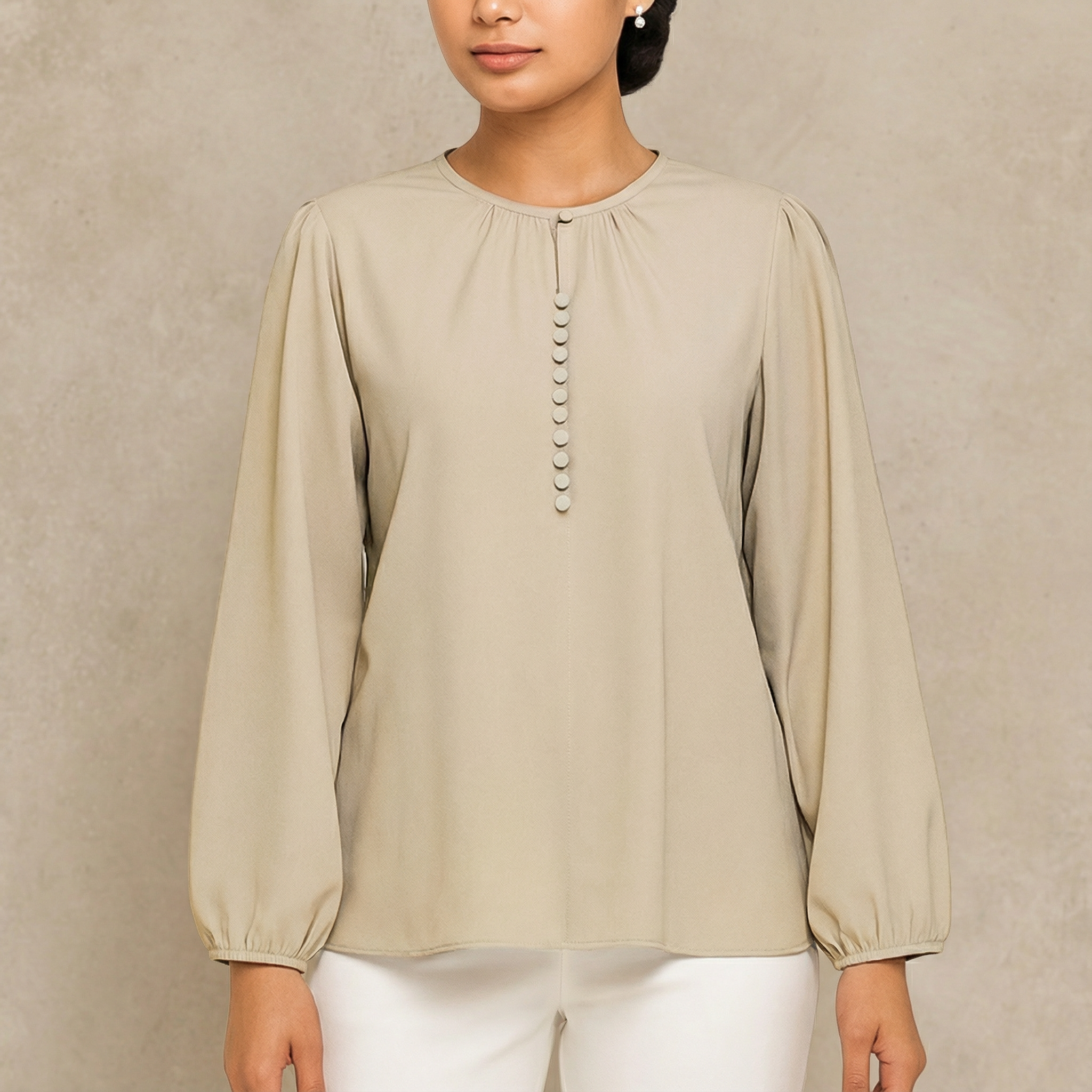 Modest Blouse Long Puff Sleeves