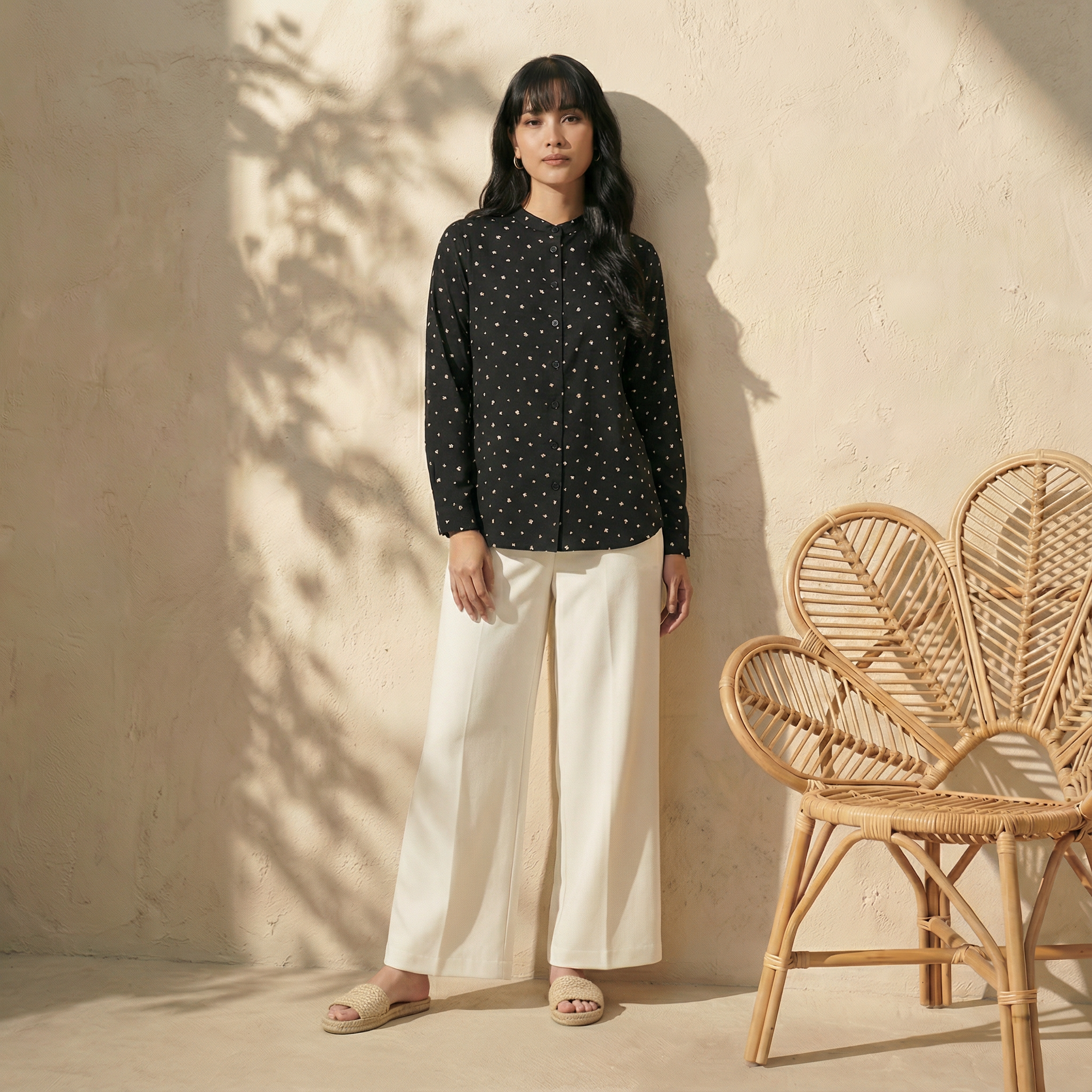 Ladies Printed Button Cuff Blouse L2