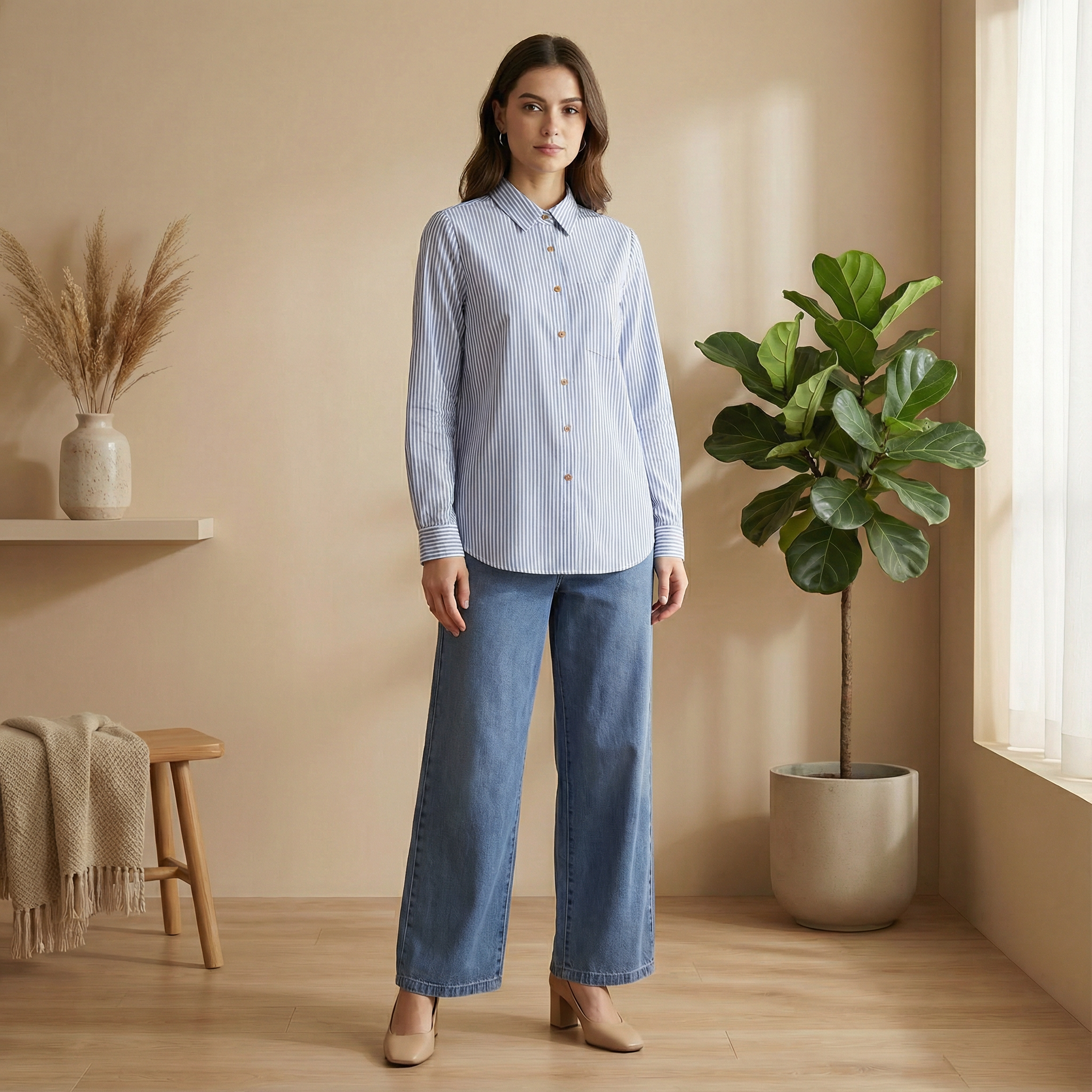 Ladies Shirts Vertical Stripes