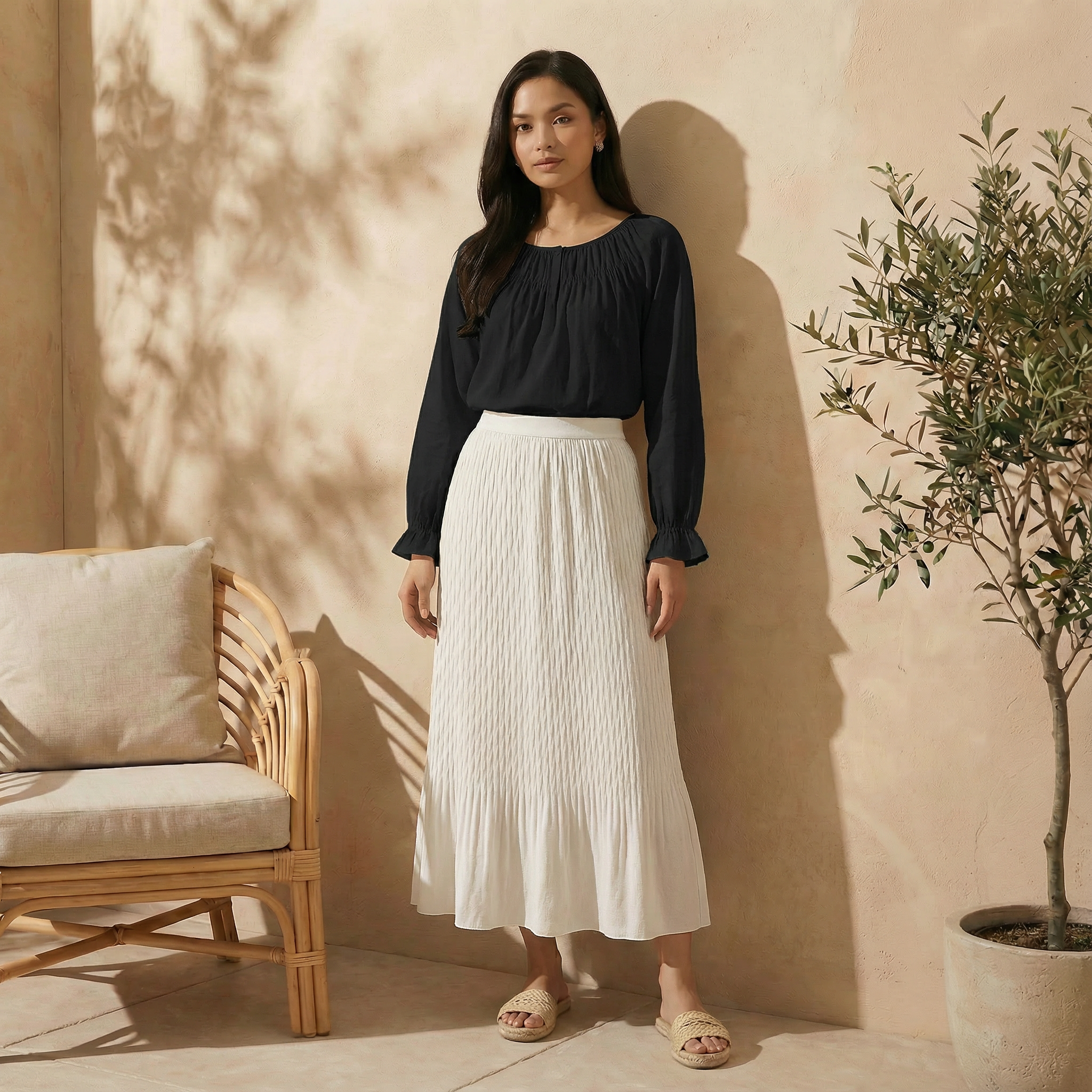 Ladies Smocked Maxi Skirt