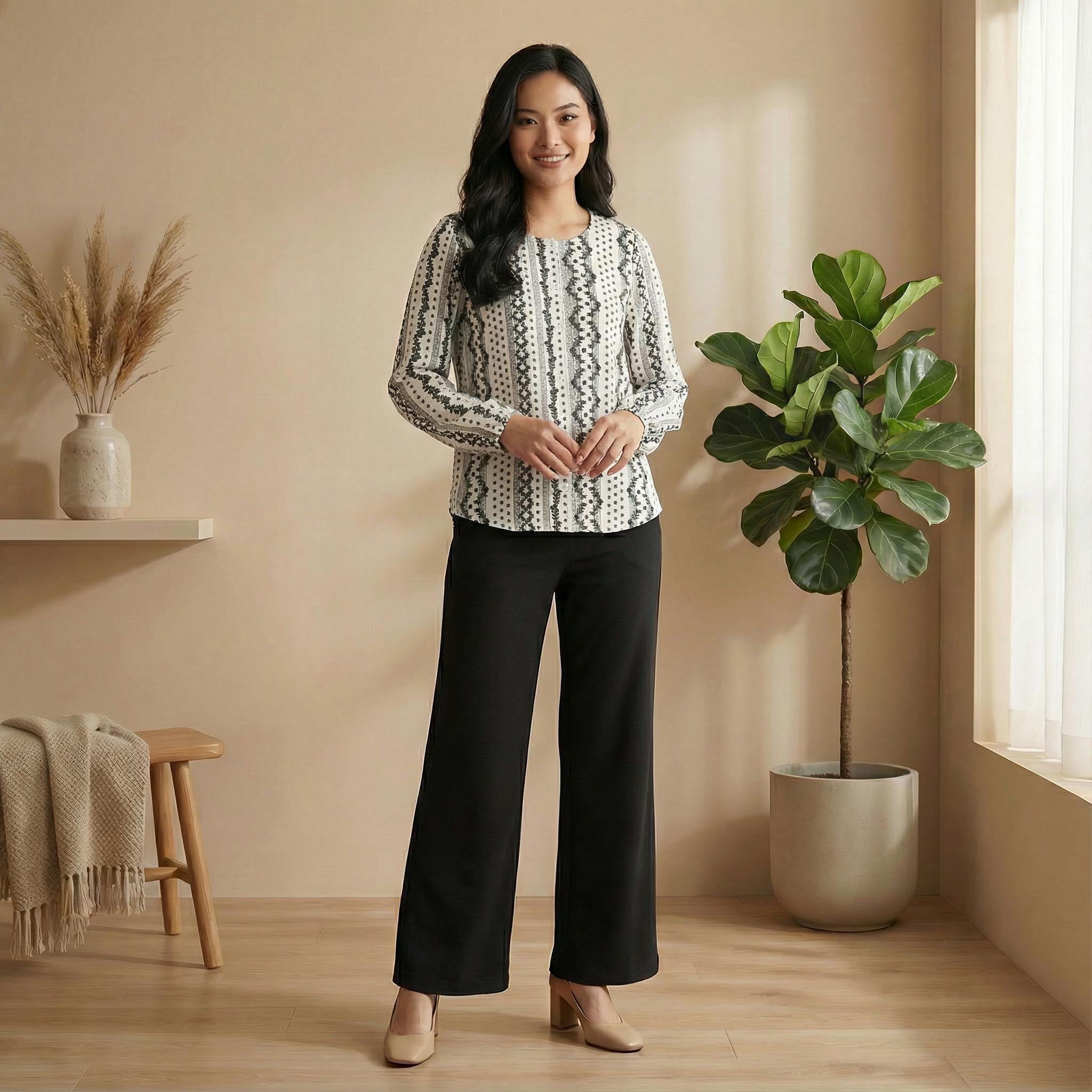 Ladies Printed Blouse Top - Modest Fit