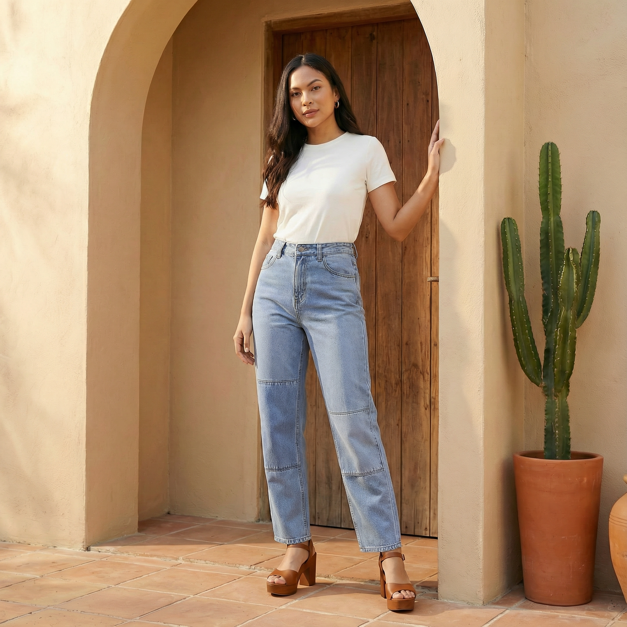 Straight-Leg Patch Jeans