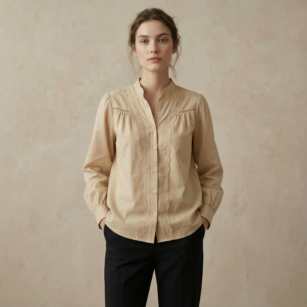 Lace Trim Gathered Blouse