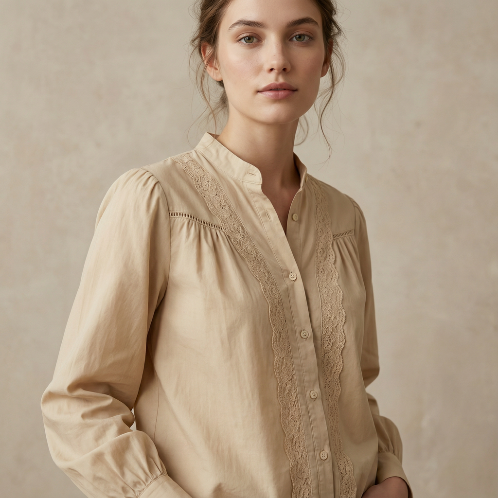 Lace Trim Gathered Blouse