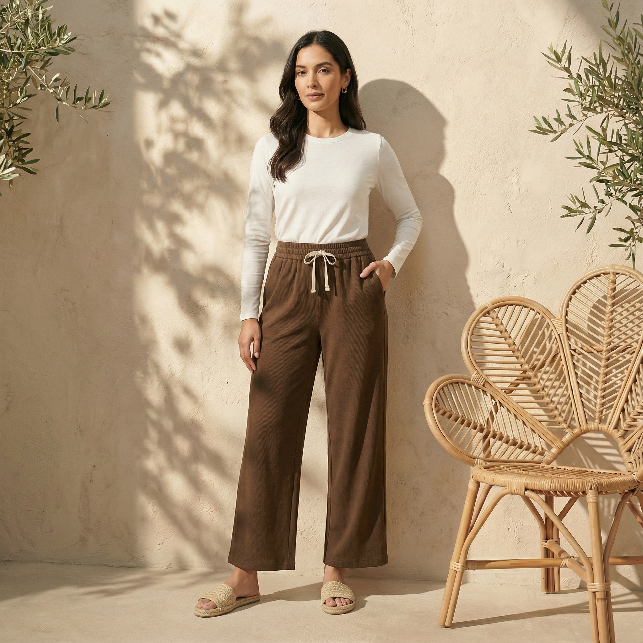 Ladies Wide-Leg Pants with Drawstring