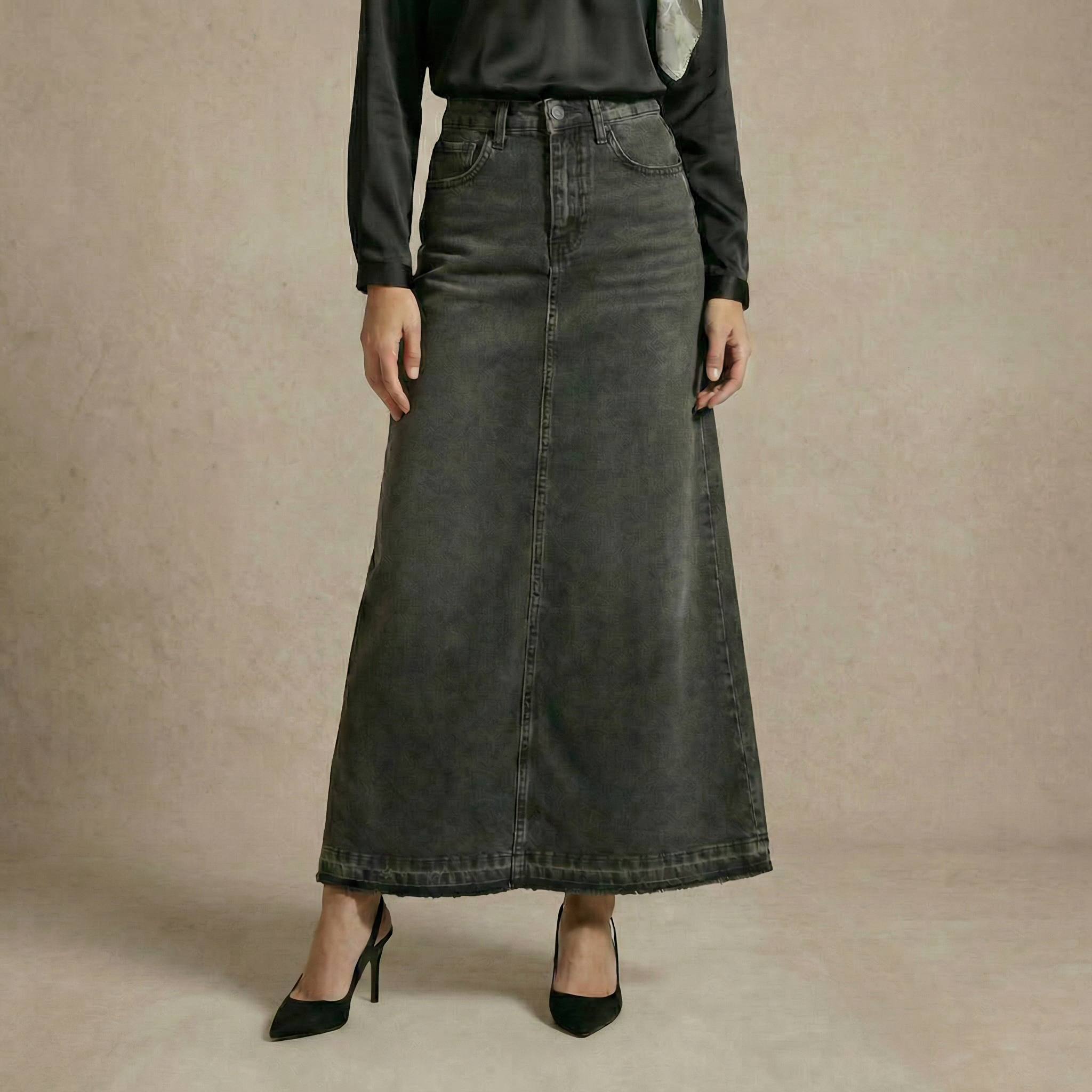 Denim Maxi A-Line Skirt