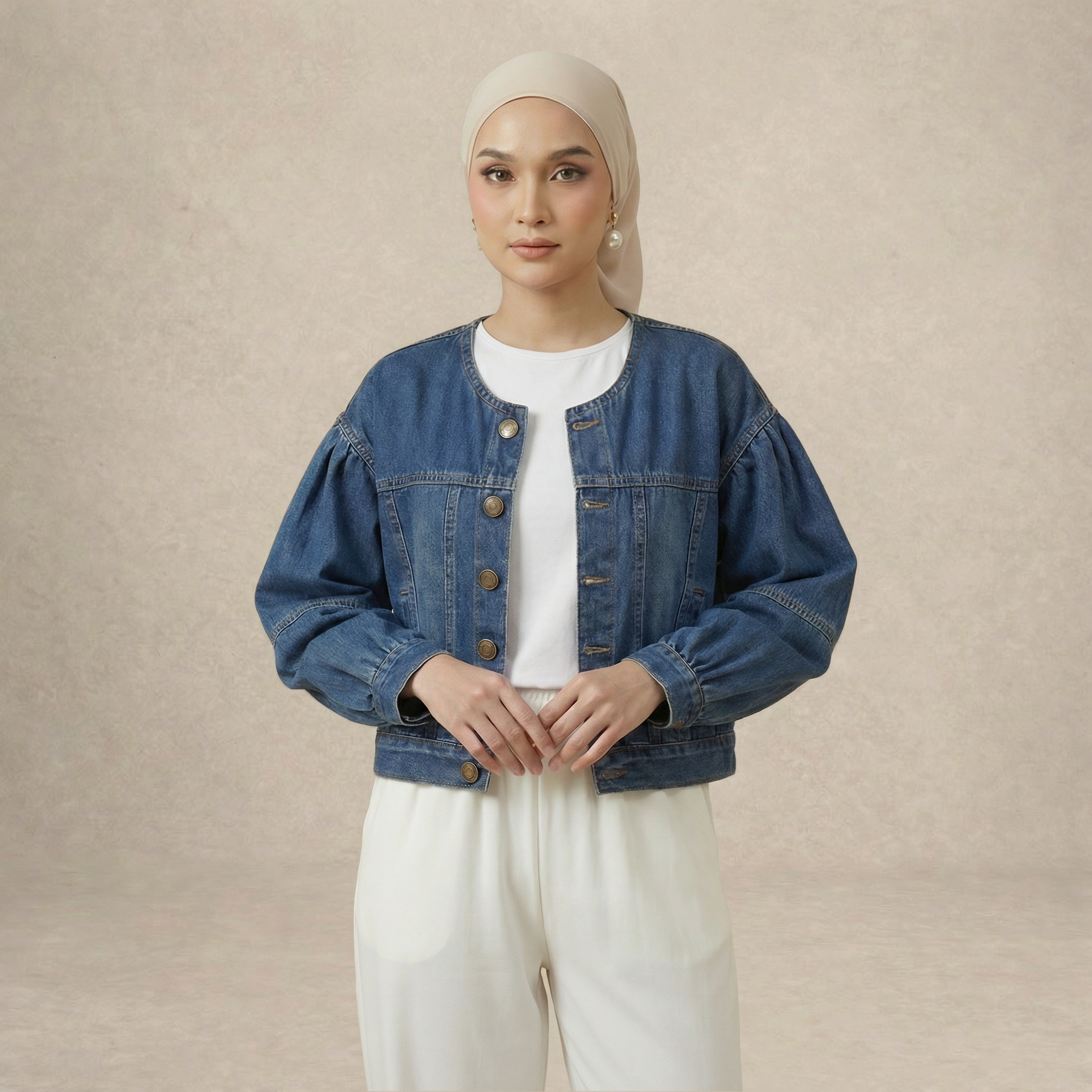 Round Neck Denim Jacket