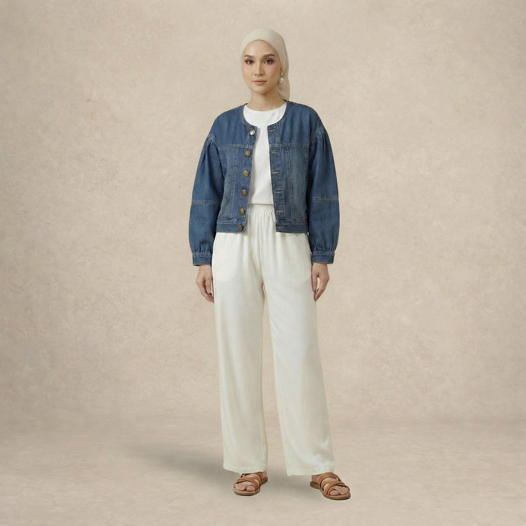 Round Neck Denim Jacket