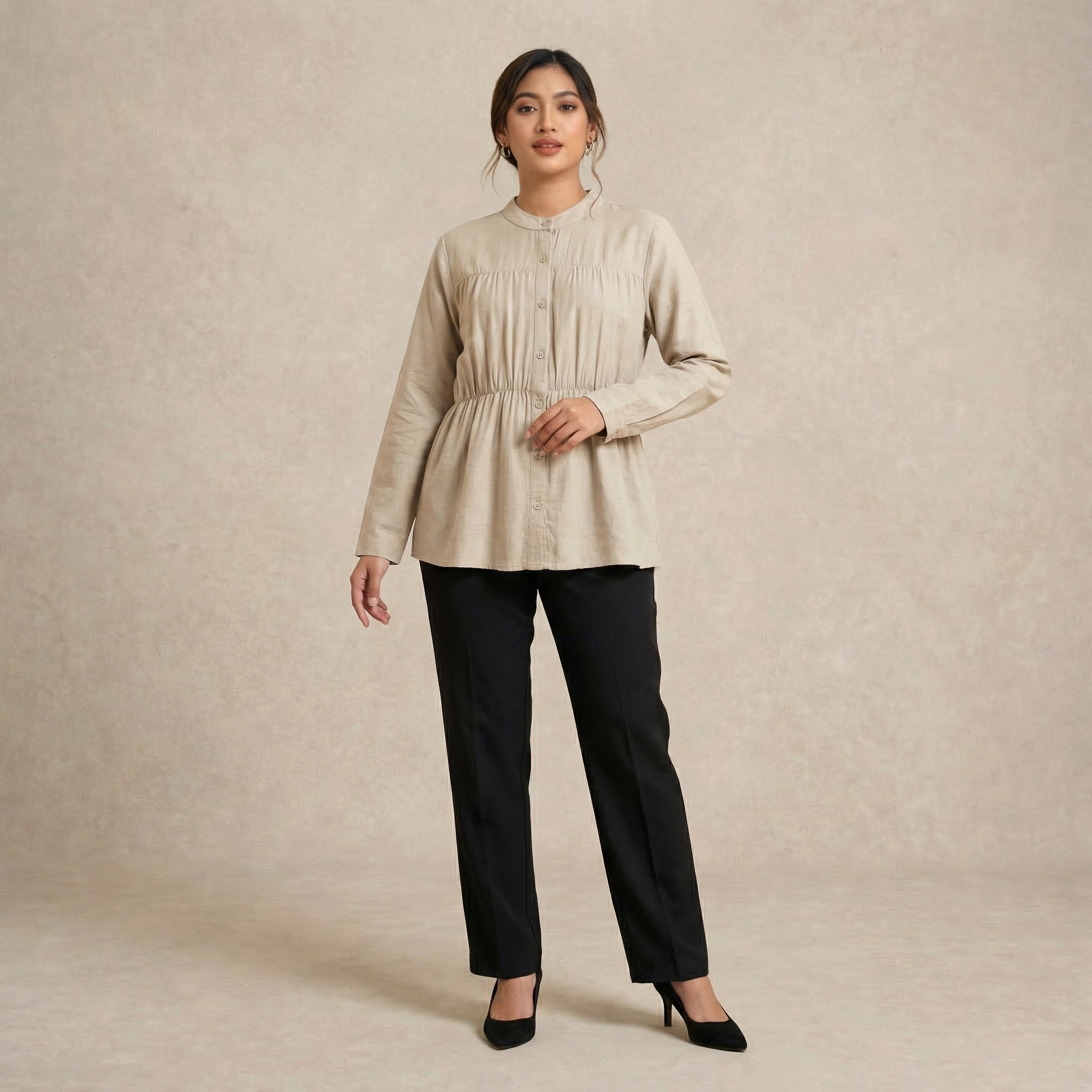 Blouse Plain With Gathered Seam