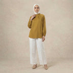 Mock Neck Pleated Blouse