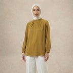 Mock Neck Pleated Blouse