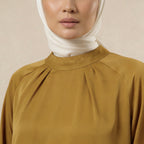 Mock Neck Pleated Blouse