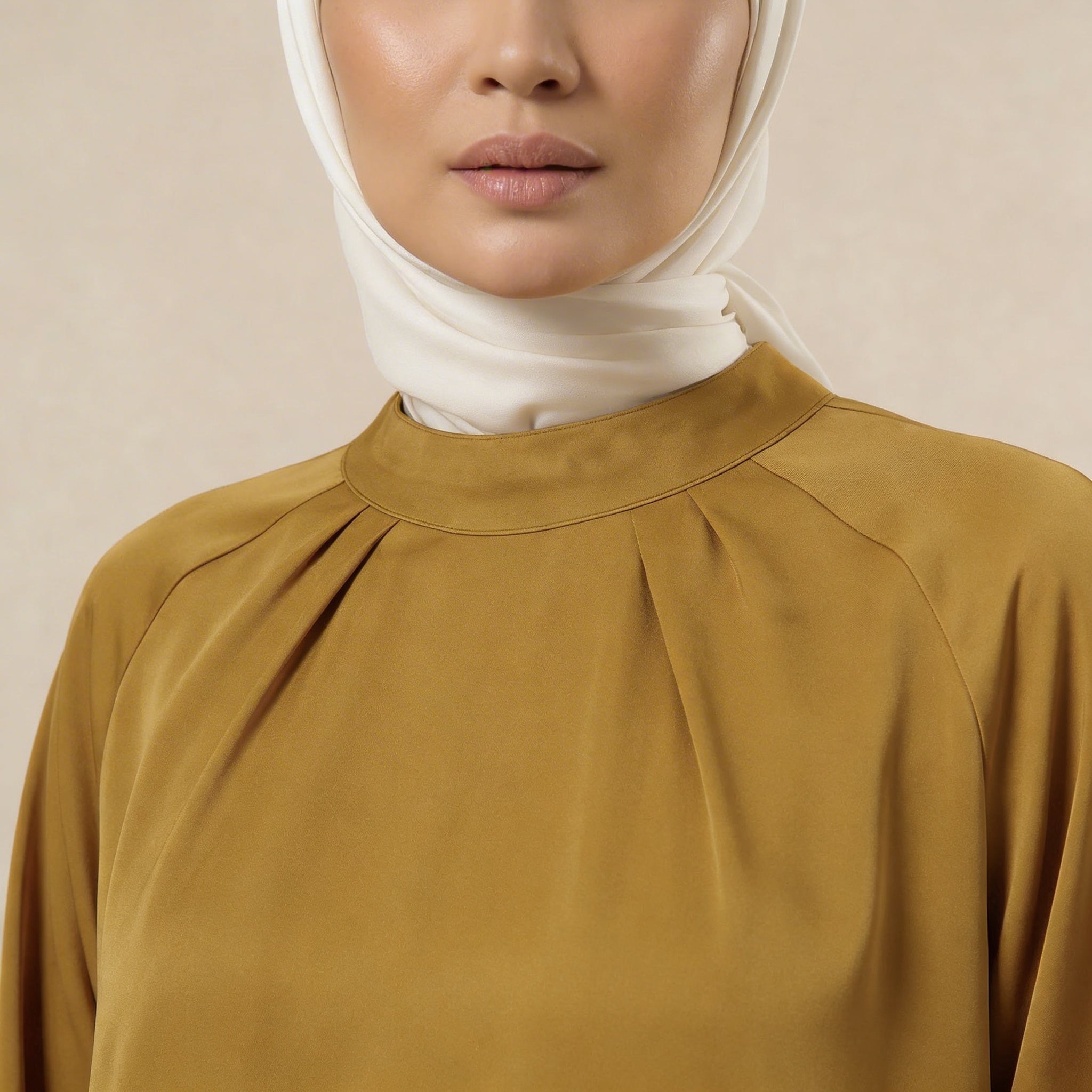 Mock Neck Pleated Blouse