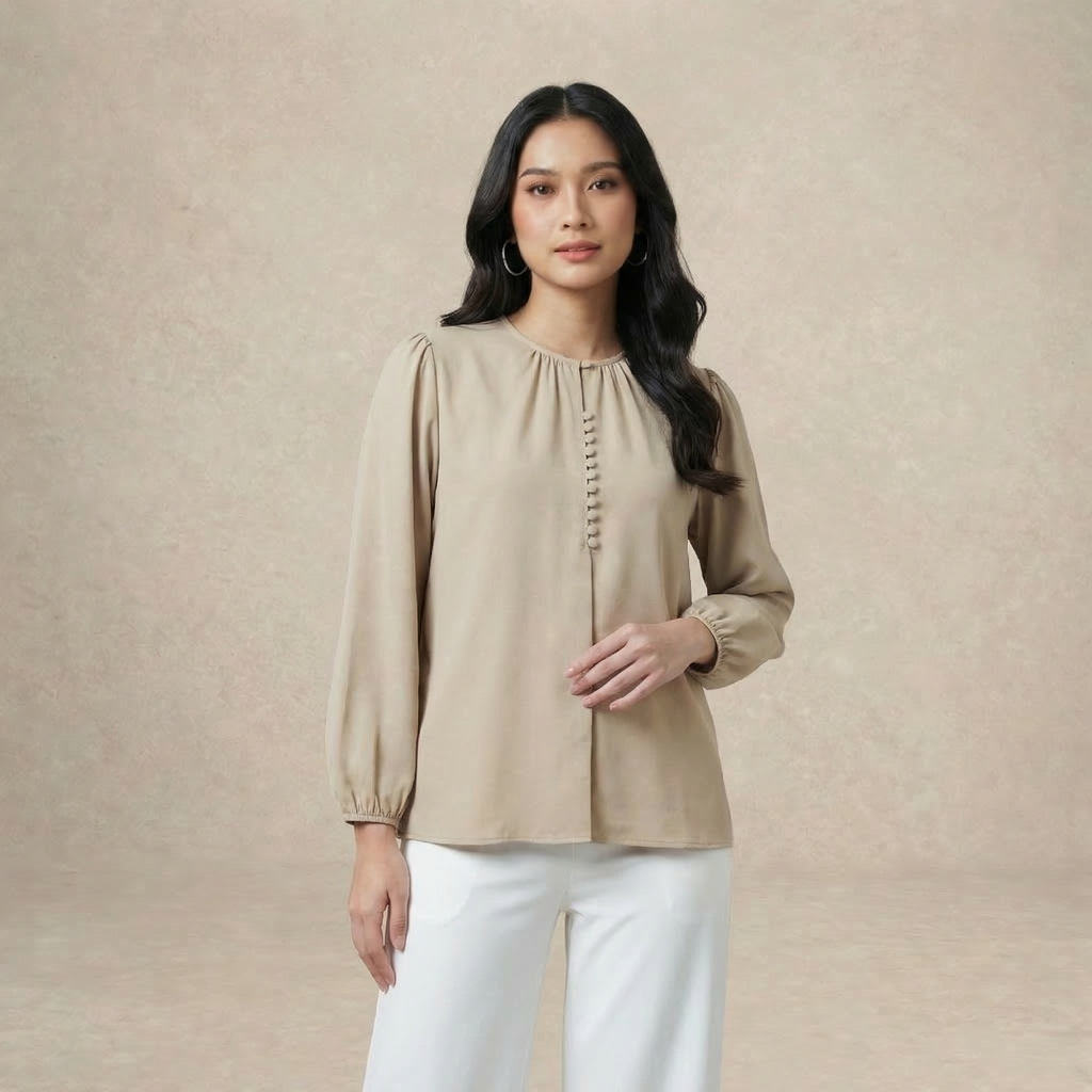 Modest Blouse Long Puff Sleeves