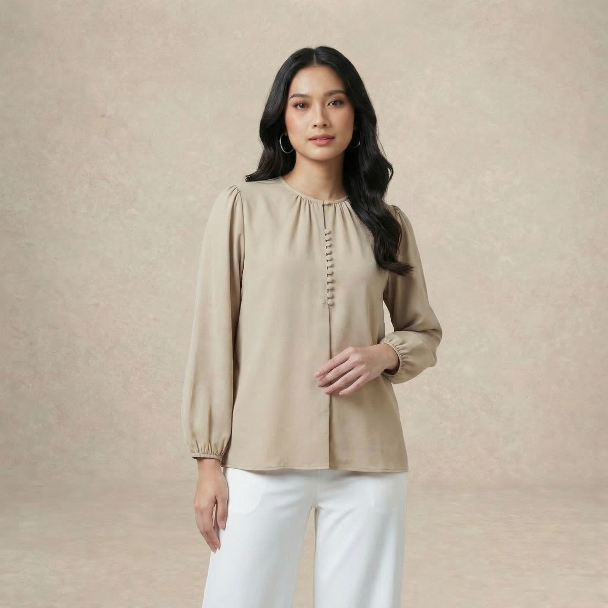 Modest Blouse Long Puff Sleeves