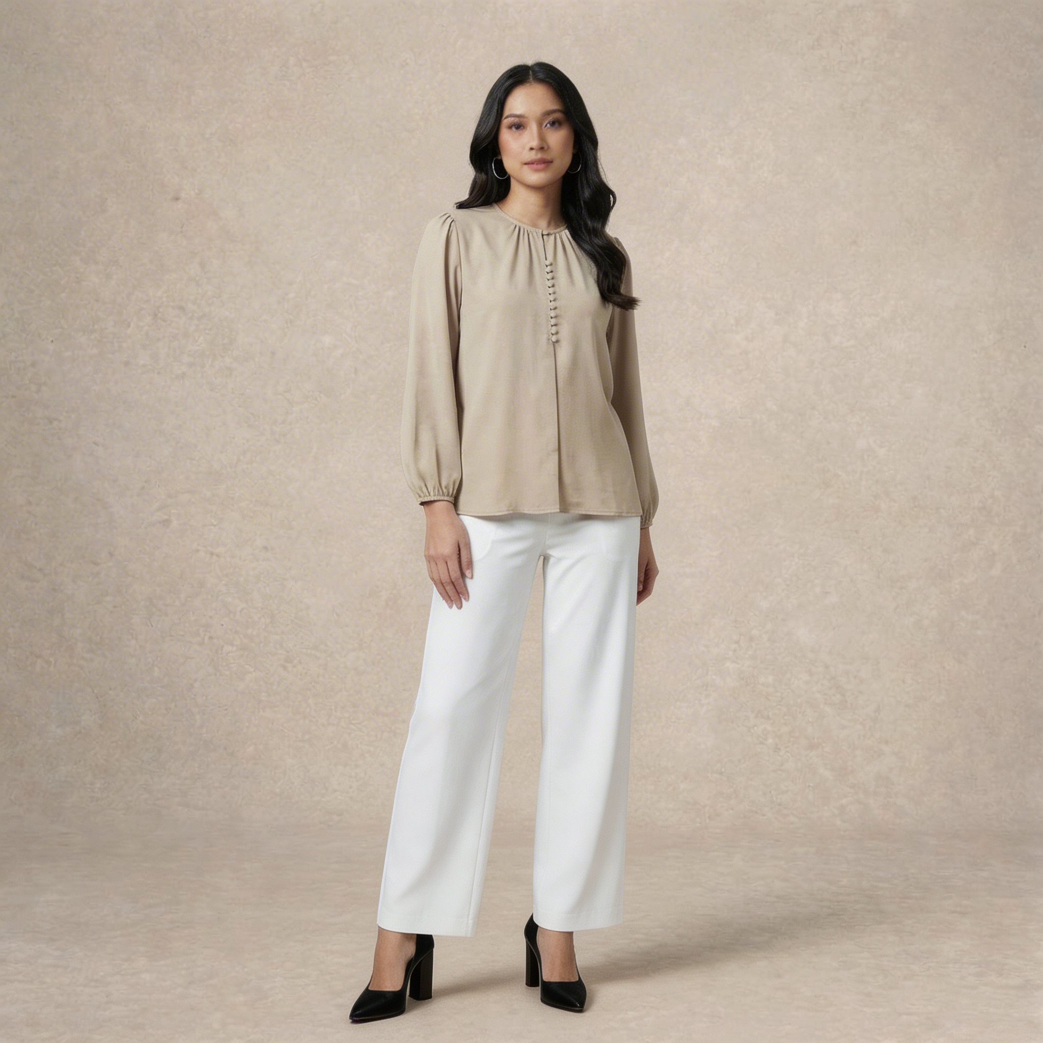 Modest Blouse Long Puff Sleeves