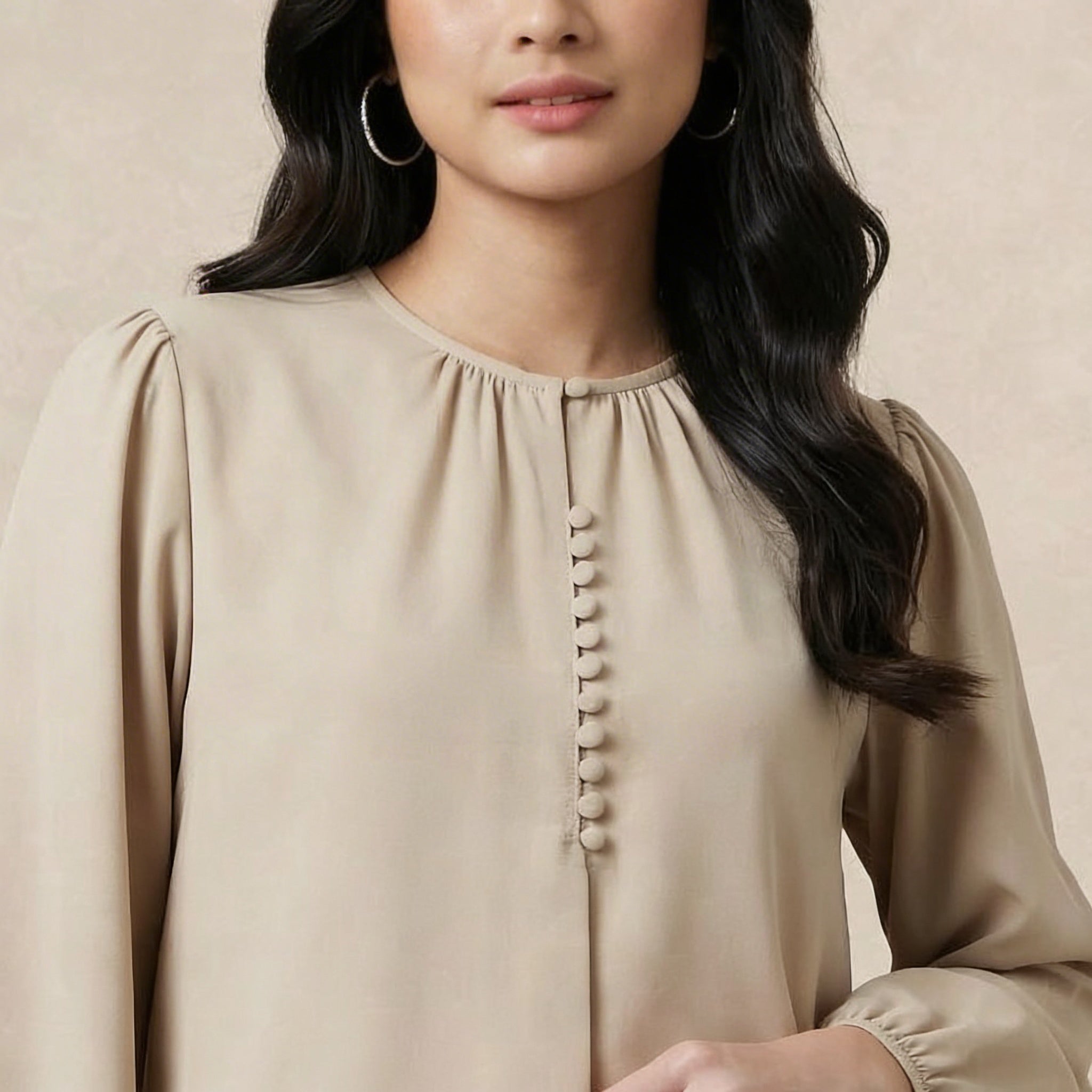 Modest Blouse Long Puff Sleeves
