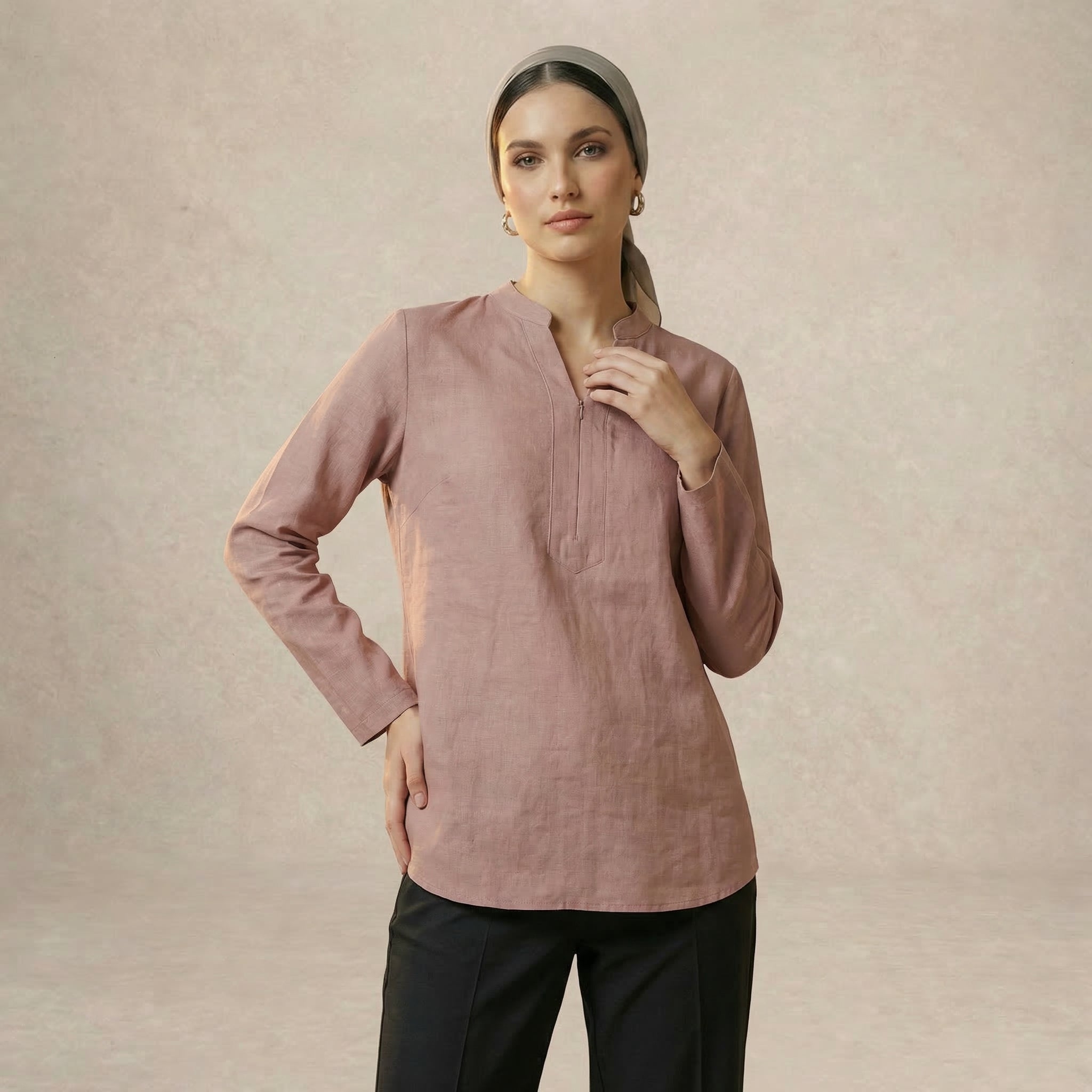 Blouse Casual V-Neck Zip