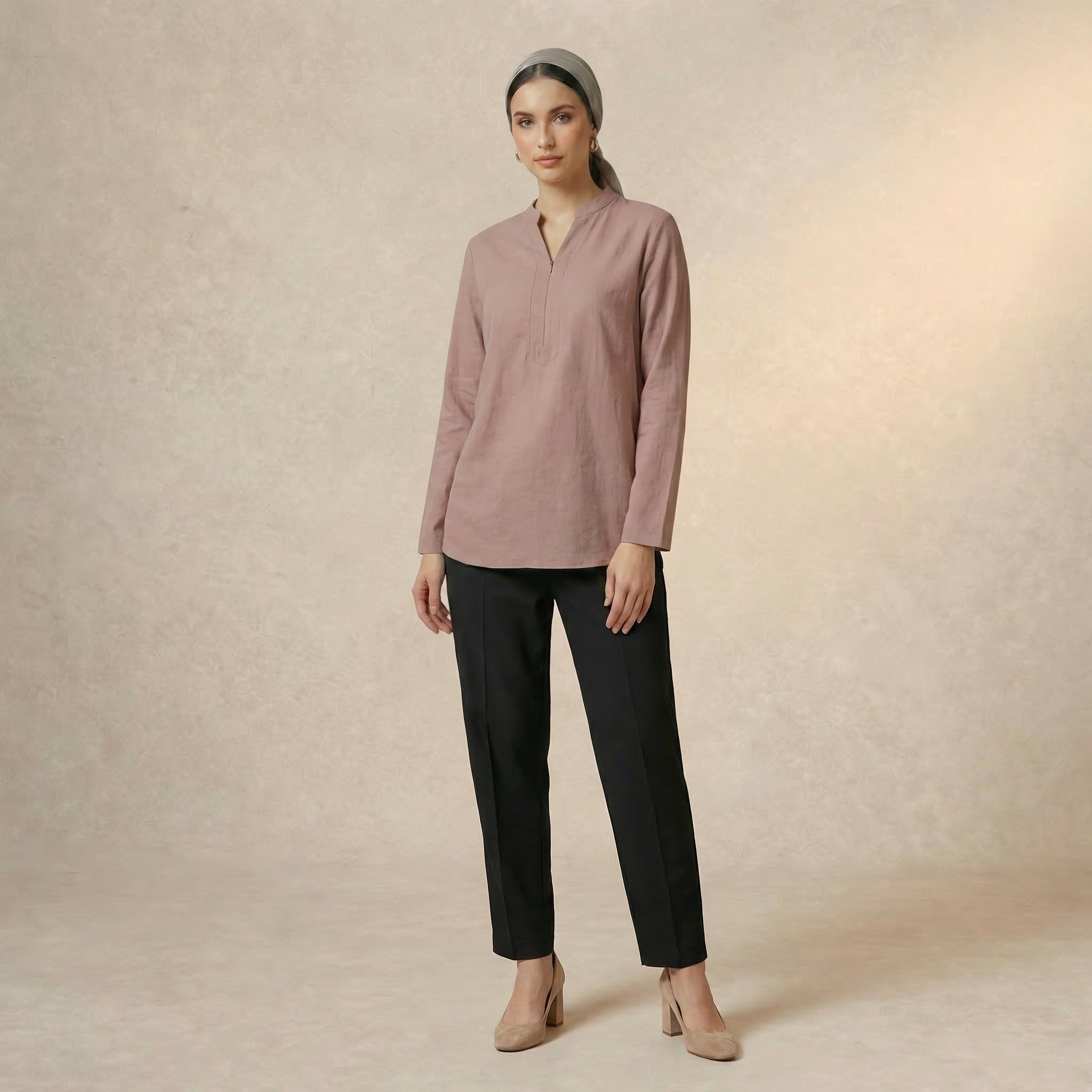 Blouse Casual V-Neck Zip